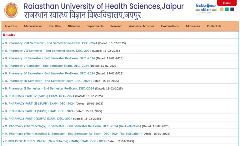 RUHS 2025 UG PG RESULT DECLARED