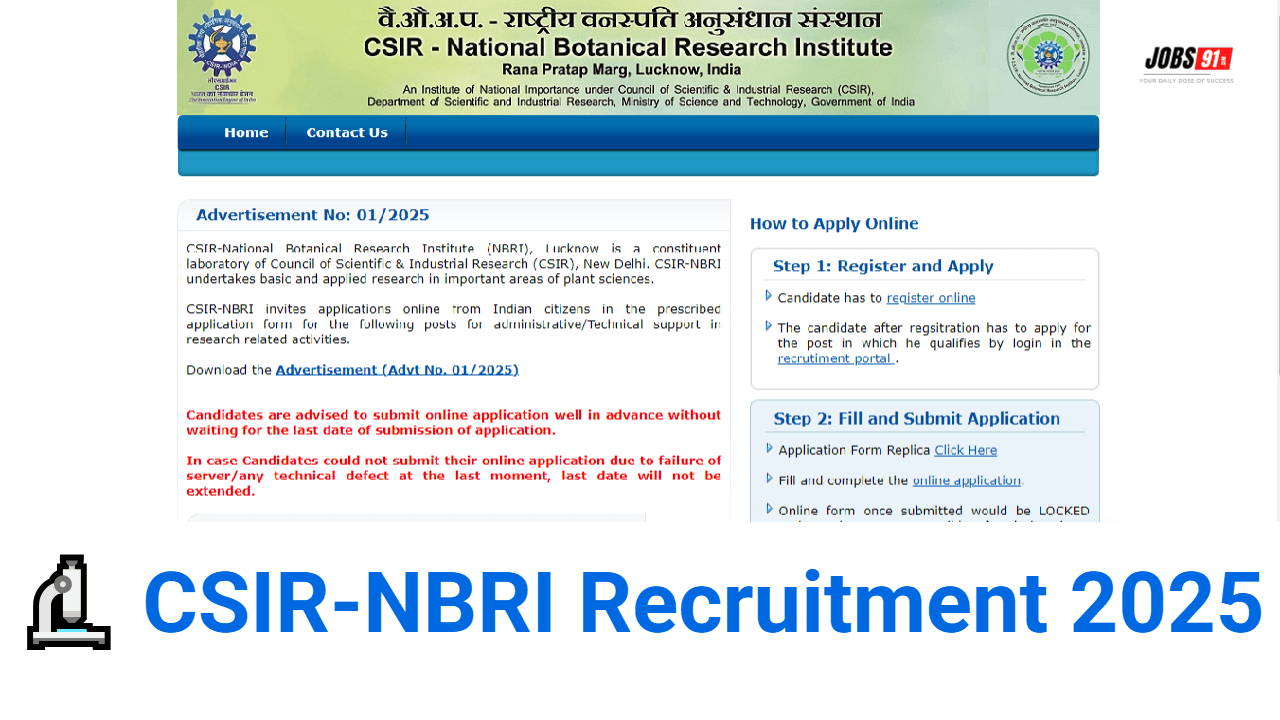 CSIR-NBRI Recruitment 2025: Online Applications Open for Technical and Clerk-Level Positions