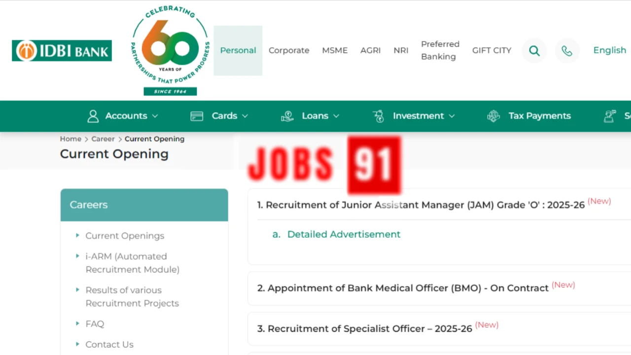 IDBI Bank Junior Assistant Manager (JAM) Recruitment 2025