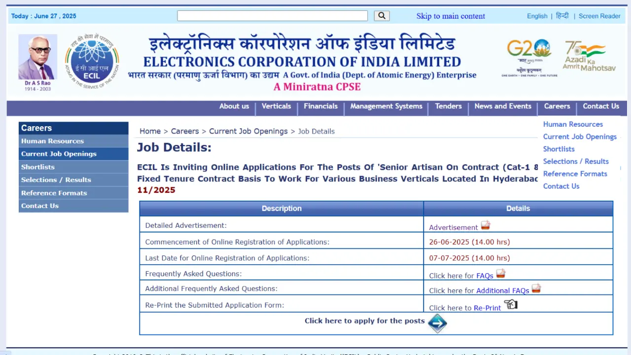 ECIL Recruitment 2025 – Apply Online for 125 Artisan & Skilled Trades Posts (Advt. 11/2025)