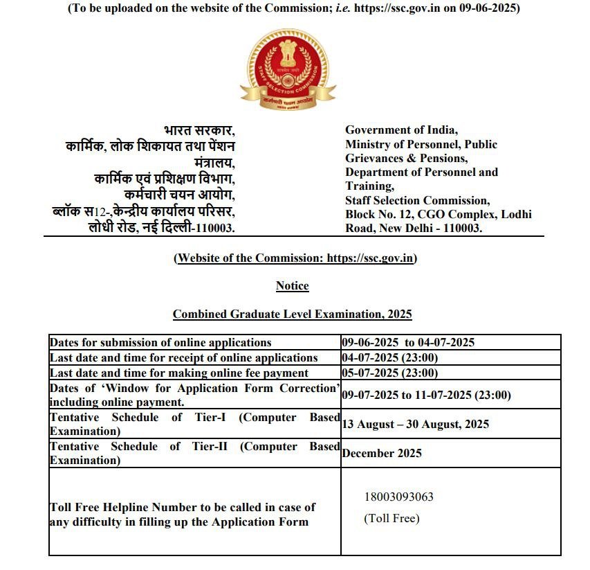 SSC CGL Online Form 2025