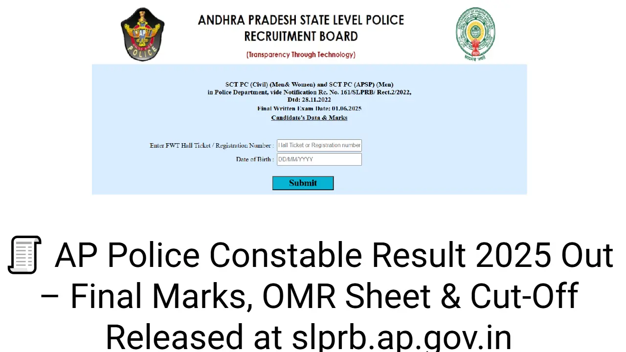AP Police Constable Result 2025 Out – Final Marks, OMR Sheet & Cut-Off Released at slprb.ap.gov.in