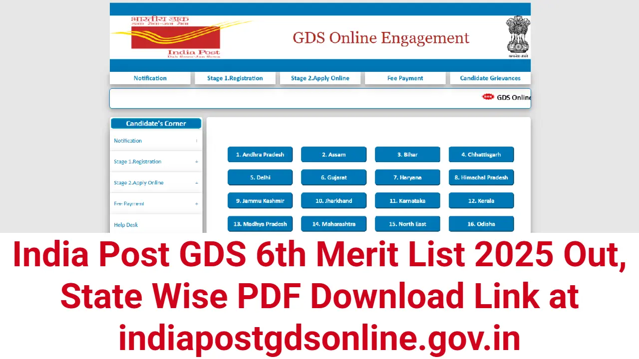 India Post GDS 6th Merit List 2025