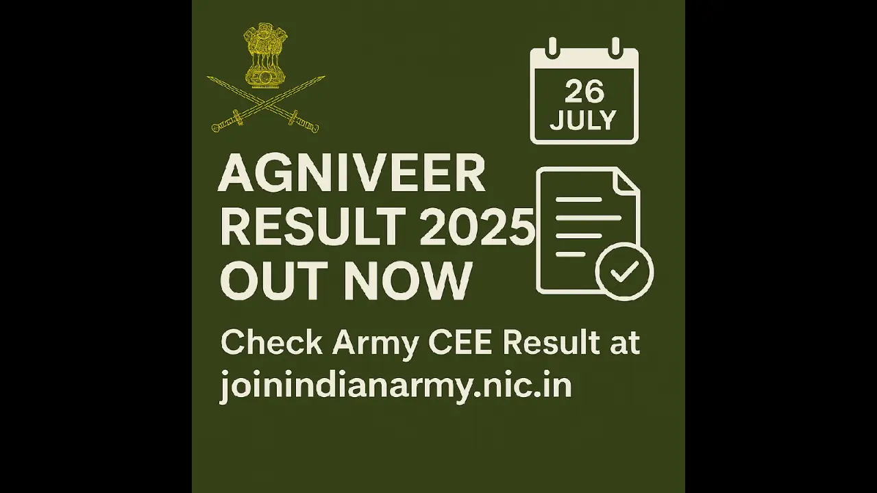 Agniveer Result 2025 Released: Check Indian Army Agniveer CEE Result at joinindianarmy.nic.in