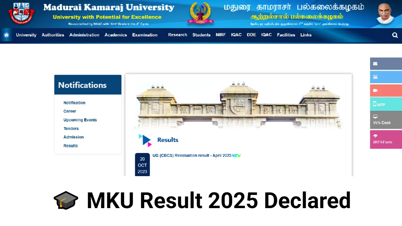 MKU Result 2025 Declared – Check April Semester Results @ result.mkuniversity.ac.in