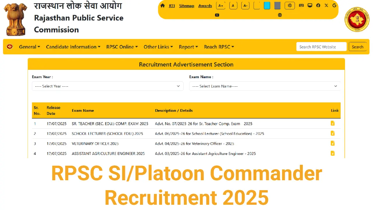 RPSC SI/Platoon Commander Recruitment 2025