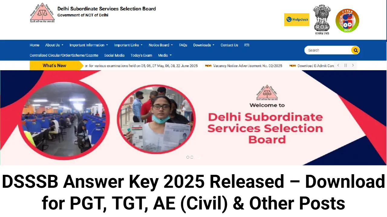 DSSSB Answer Key 2025 Released – Download for PGT, TGT, AE (Civil) & Other Posts