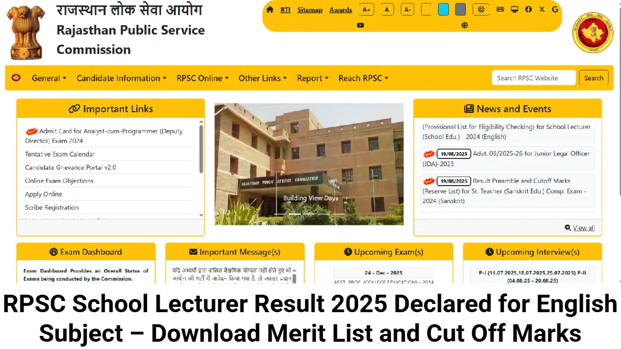 RPSC School Lecturer Result 2025 Declared for English Subject – Download Merit List and Cut Off Marks