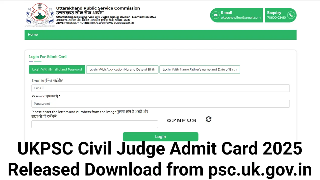 UKPSC Civil Judge Admit Card 2025 Released Download from psc.uk.gov.in