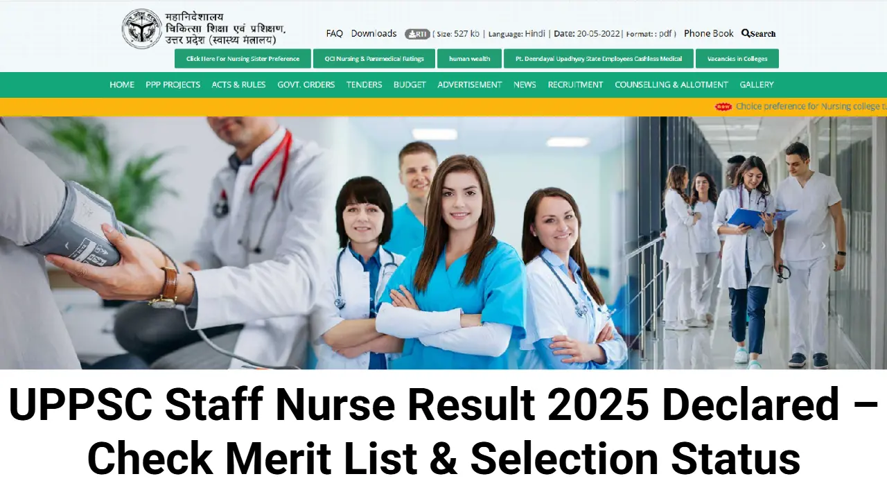 UPPSC Staff Nurse Result 2025 Declared – Check Merit List & Selection Status